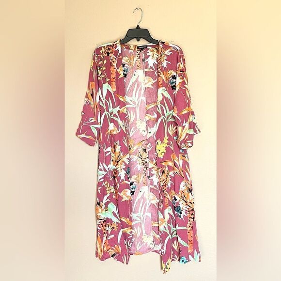 Express Long Line Floral Print Cardigan Kimono - Picture 1 of 5
